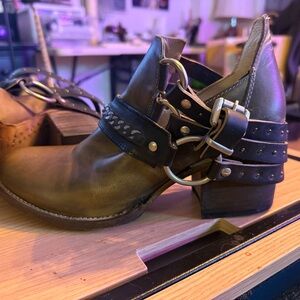 Freebird by Steven Brown and Black Ankle Booties with Chunky Heel